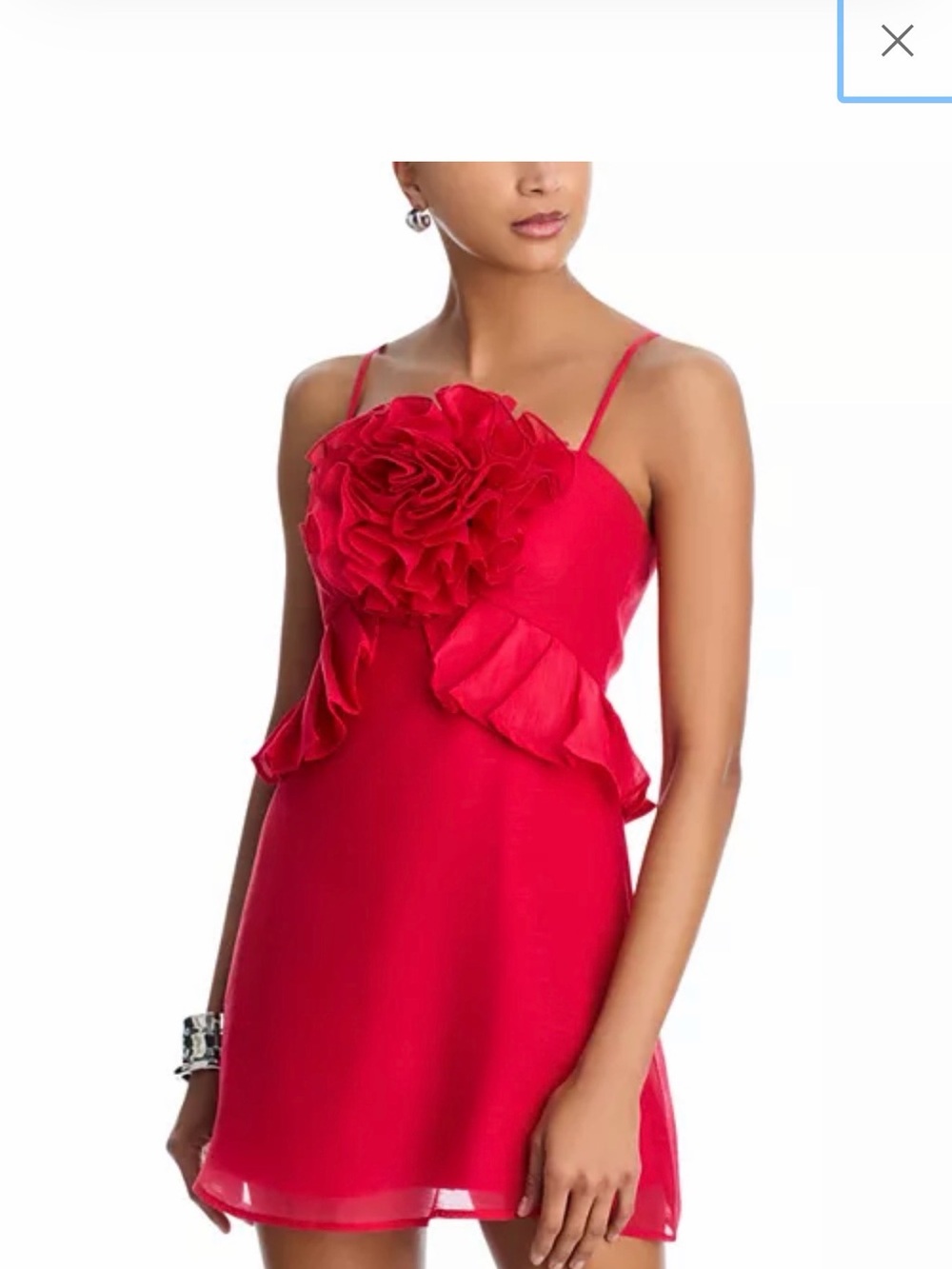 Aqua Red Spaghetti-Strap Mini Dress with Rosette Detail